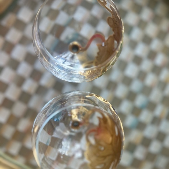 Murano Art Glass Green & Gold Gilt Wine / Glasses 8-3/4 Tall Set of 2 Italy - Picture 5 of 6